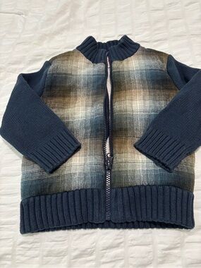Cat & Jack Gradient Plaid Zip Cardigan in Navy and Tan